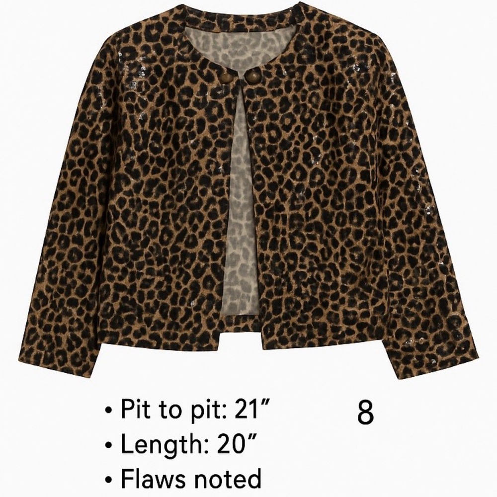 Ruby Rd Sequin Leopard Print Open Front Jacket Size 8 - Picture 5 of 6